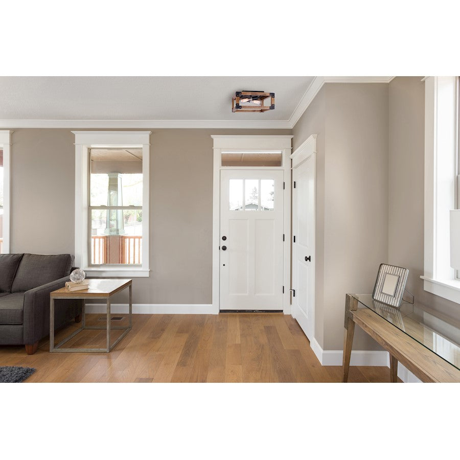 Canarm Moss 14in 2-Light Flush Mount | Modern Black and Real Wood Metal | Hallway & Entryway | 13.75 x 13.75 x 7 in | Model IFM756A13BKW