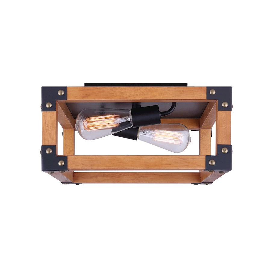 Canarm Moss 14in 2-Light Flush Mount | Modern Black and Real Wood Metal | Hallway & Entryway | 13.75 x 13.75 x 7 in | Model IFM756A13BKW