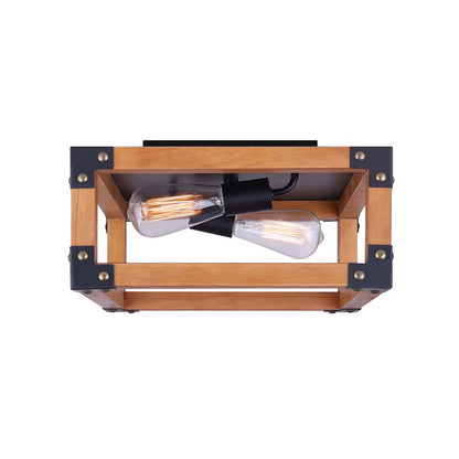 Canarm Moss 14in 2-Light Flush Mount | Modern Black and Real Wood Metal | Hallway & Entryway | 13.75 x 13.75 x 7 in | Model IFM756A13BKW