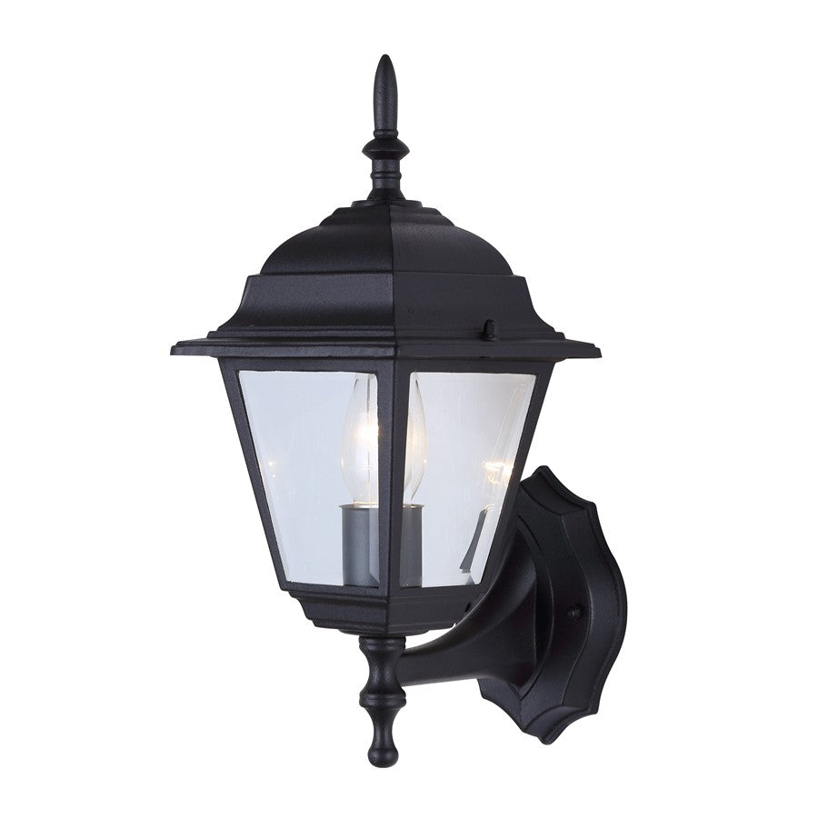 Canarm Madison 8in 1-Light Outdoor Lantern | Black Metal and Clear Beveled Glass | Porch & Entryway Wall Light | 8 x 6 x 14 in | Model IOL110