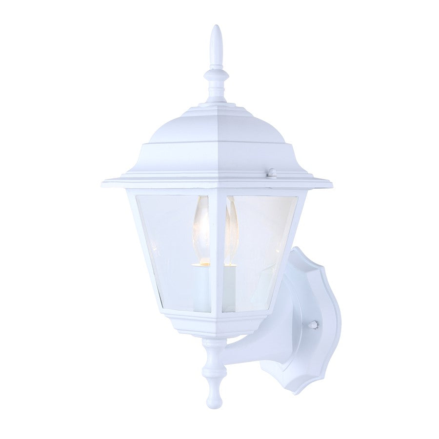 Canarm Madison 8in 1-Light Outdoor Lantern | White Metal and Clear Beveled Glass | Porch & Entryway Wall Light | 8 x 6 x 14 in | Model IOL111