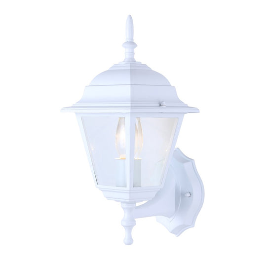 Canarm Madison 8in 1-Light Outdoor Lantern | White Metal and Clear Beveled Glass | Porch & Entryway Wall Light | 8 x 6 x 14 in | Model IOL111