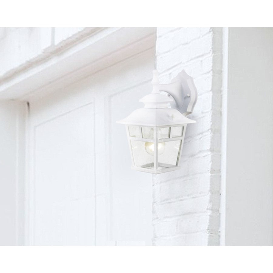 Canarm Fieldhouse 6in 1-Light Outdoor Wall Sconce | White Steel and Seeded Glass | Porch & Entryway | 6.25 x 7.75 x 11 in | Model IOL183TWH-C