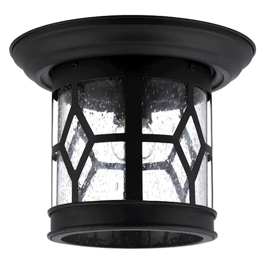 Canarm Atlanta 10in 1-Light Outdoor Downlight | Black Steel with Seeded Glass | Porch & Entryway Wall Light | 10 x 10 x 8 in | Model IOL207BK
