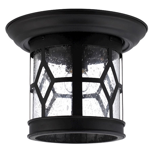 Canarm Atlanta 10in 1-Light Outdoor Downlight | Black Steel with Seeded Glass | Porch & Entryway Wall Light | 10 x 10 x 8 in | Model IOL207BK