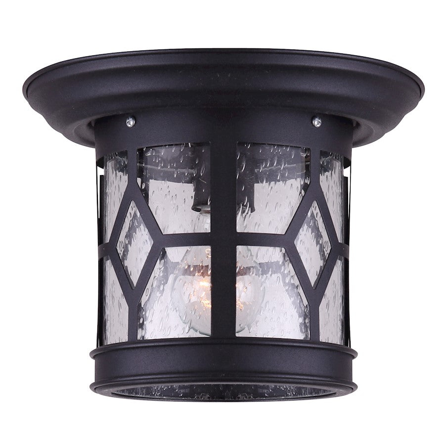 Canarm Atlanta 10in 1-Light Outdoor Downlight | Black Steel with Seeded Glass | Porch & Entryway Wall Light | 10 x 10 x 8 in | Model IOL207BK