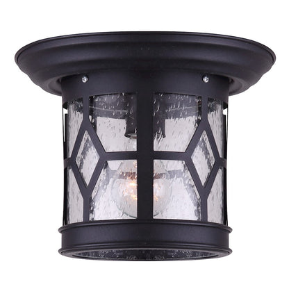 Canarm Atlanta 10in 1-Light Outdoor Downlight | Black Steel with Seeded Glass | Porch & Entryway Wall Light | 10 x 10 x 8 in | Model IOL207BK