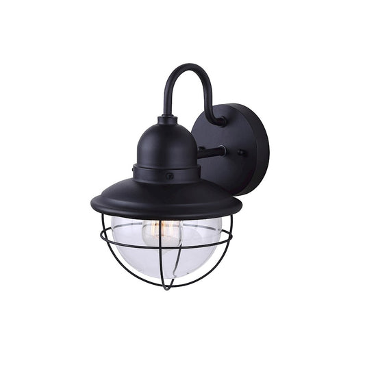 Canarm Lohan 8in 1-Light Outdoor Wall Sconce | Black Steel and Clear Glass | Entryway & Covered Patio | 8 x 8 x 13 in | Model IOL254BK
