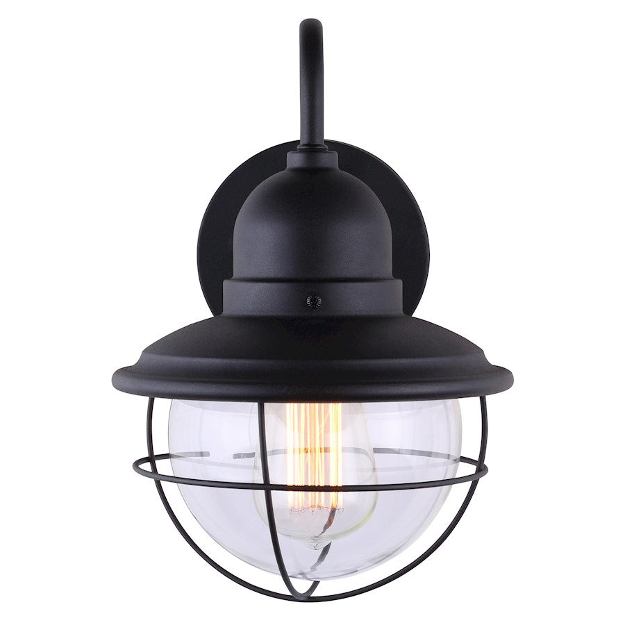 Canarm Lohan 8in 1-Light Outdoor Wall Sconce | Black Steel and Clear Glass | Entryway & Covered Patio | 8 x 8 x 13 in | Model IOL254BK
