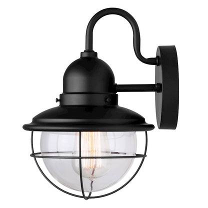 Canarm Lohan 8in 1-Light Outdoor Wall Sconce | Black Steel and Clear Glass | Entryway & Covered Patio | 8 x 8 x 13 in | Model IOL254BK