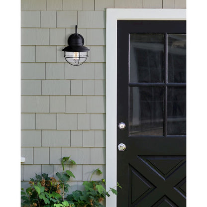Canarm Lohan 8in 1-Light Outdoor Wall Sconce | Black Steel and Clear Glass | Entryway & Covered Patio | 8 x 8 x 13 in | Model IOL254BK