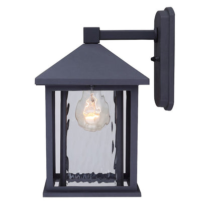 Canarm Elgin 11in 1-Light Outdoor Wall Sconce | Black and Watermark Glass | Entryway & Porch | 6.62 x 8.25 x 11 in | Model IOL283BK