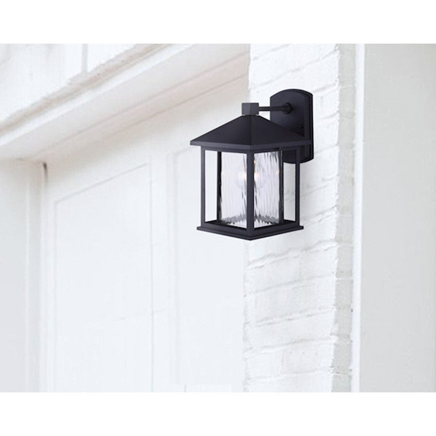 Canarm Elgin 11in 1-Light Outdoor Wall Sconce | Black and Watermark Glass | Entryway & Porch | 6.62 x 8.25 x 11 in | Model IOL283BK