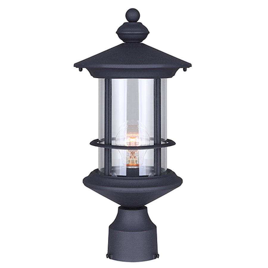 Canarm Treehouse 17in 1-Light Outdoor Post Light | Black and Clear Glass | Driveway & Garden | 8 x 8 x 17.25 in | Model IOL303BK