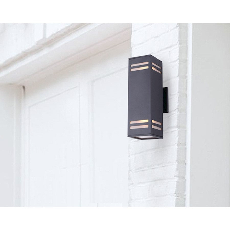 Canarm Tay 13in 2-Light Outdoor Wall Sconce | Modern Black and Frosted Glass | Entryway & Covered Patio | 4.25 x 5.75 x 13 in | Model IOL308BK