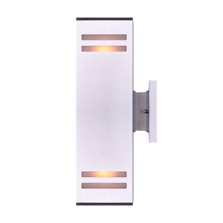 Canarm Tay 13in 2-Light Outdoor Wall Sconce | Modern Brushed Nickel and Frosted Glass | Entryway & Covered Patio | Model IOL308BN
