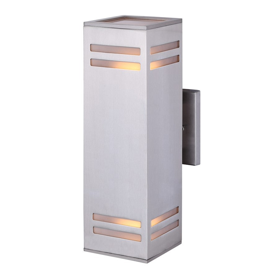 Canarm Tay 13in 2-Light Outdoor Wall Sconce | Modern Brushed Nickel and Frosted Glass | Entryway & Covered Patio | Model IOL308BN