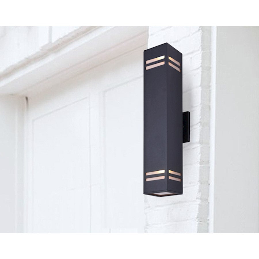 Canarm Tay 20in 2-Light Outdoor Wall Sconce | Modern Black and Frosted Glass | Entryway & Covered Patio | 4.5 x 5.75 x 20 in | Model IOL309BK