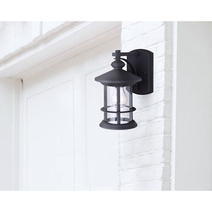 Canarm Treehouse 19in 1-Light Outdoor Wall Sconce | Black Metal and Clear Glass | Porch & Patio | 11.5 x 14.25 x 19 in | Model IOL314BK