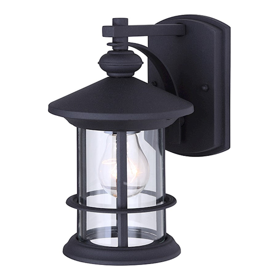 Canarm Treehouse 10in 1-Light Outdoor Wall Sconce | Black Metal and Clear Glass | Porch & Patio | 6 x 7.5 x 9.75 in | Model IOL315BK