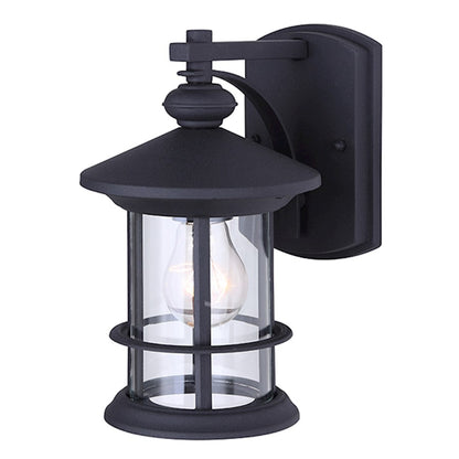 Canarm Treehouse 10in 1-Light Outdoor Wall Sconce | Black Metal and Clear Glass | Porch & Patio | 6 x 7.5 x 9.75 in | Model IOL315BK