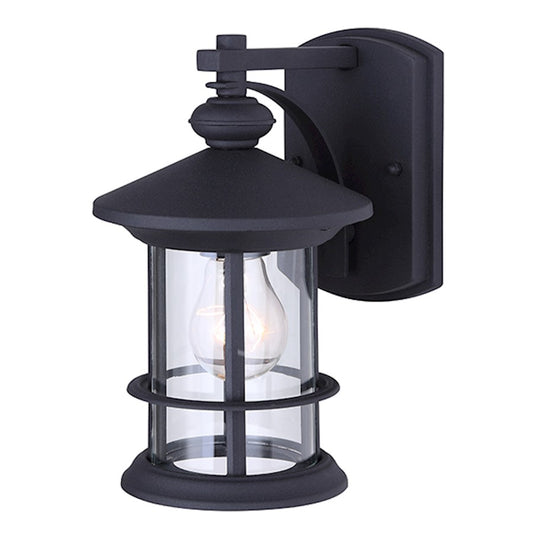 Canarm Treehouse 10in 1-Light Outdoor Wall Sconce | Black Metal and Clear Glass | Porch & Patio | 6 x 7.5 x 9.75 in | Model IOL315BK