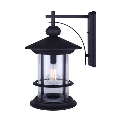 Canarm Treehouse 10in 1-Light Outdoor Wall Sconce | Black Metal and Clear Glass | Porch & Patio | 6 x 7.5 x 9.75 in | Model IOL315BK