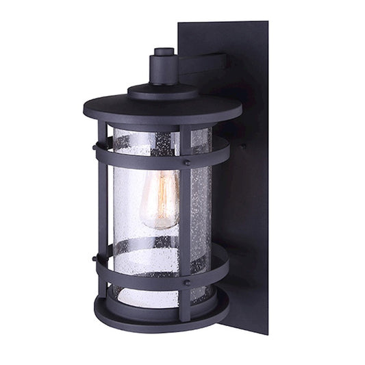 Canarm Duffy 6in 1-Light Outdoor Wall Sconce | Matte Black Seeded Glass | Porch & Entryway | 6 x 8 x 15 in | Model IOL340BK