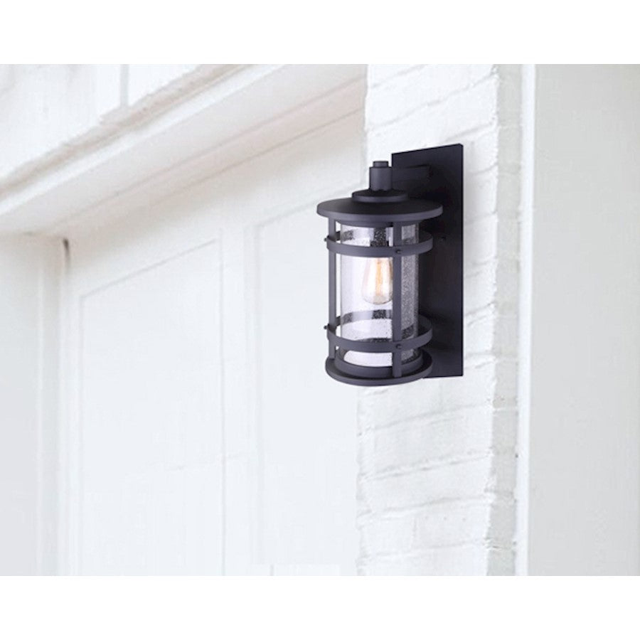 Canarm Duffy 6in 1-Light Outdoor Wall Sconce | Matte Black Seeded Glass | Porch & Entryway | 6 x 8 x 15 in | Model IOL340BK