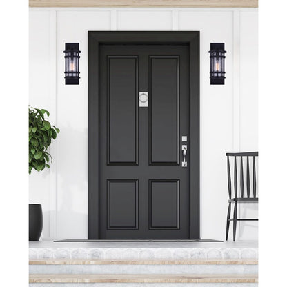 Canarm Duffy 6in 1-Light Outdoor Wall Sconce | Matte Black Seeded Glass | Porch & Entryway | 6 x 8 x 15 in | Model IOL340BK