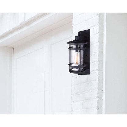 Canarm Duffy 9in 1-Light Outdoor Wall Sconce | Matte Black Seeded Glass | Porch & Entryway | 10 x 12 x 20 in | Model IOL341BK