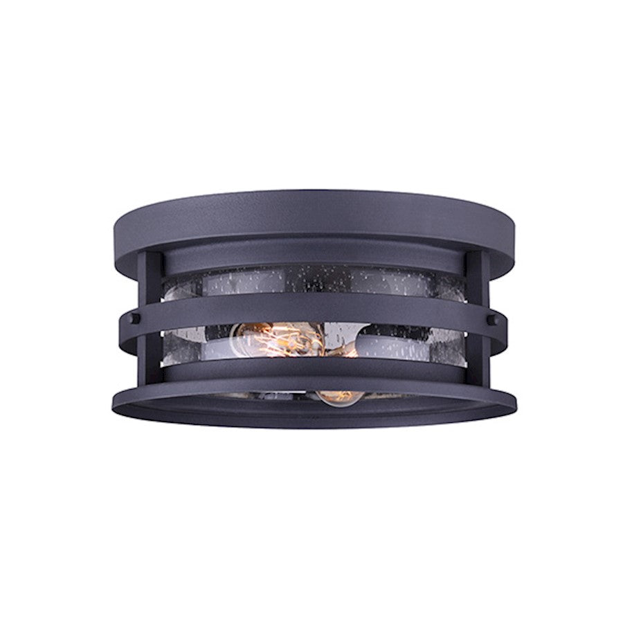 Canarm Duffy 12in 2-Light Outdoor Flush Mount | Matte Black and Seeded Glass | Covered Porch & Entryway | 12 x 6 in | Model IOL342BK