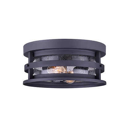 Canarm Duffy 12in 2-Light Outdoor Flush Mount | Matte Black and Seeded Glass | Covered Porch & Entryway | 12 x 6 in | Model IOL342BK