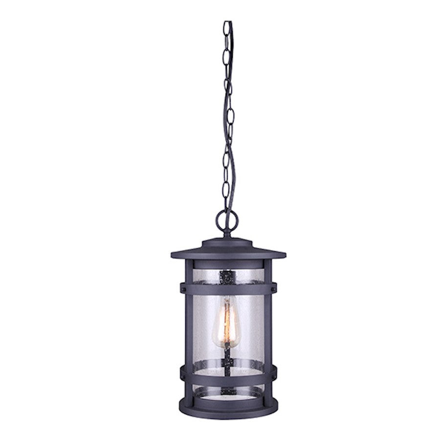 Canarm Duffy 10in 1-Light Outdoor Pendant | Matte Black and Seeded Glass | Covered Porch & Entryway | 10 x 16 in | Model IOL343BK