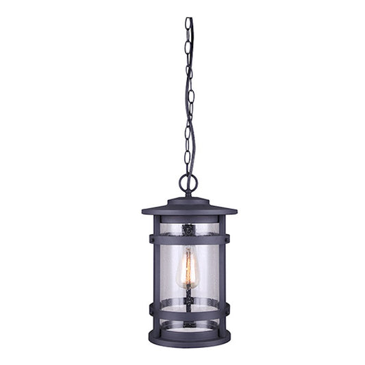 Canarm Duffy 10in 1-Light Outdoor Pendant | Matte Black and Seeded Glass | Covered Porch & Entryway | 10 x 16 in | Model IOL343BK