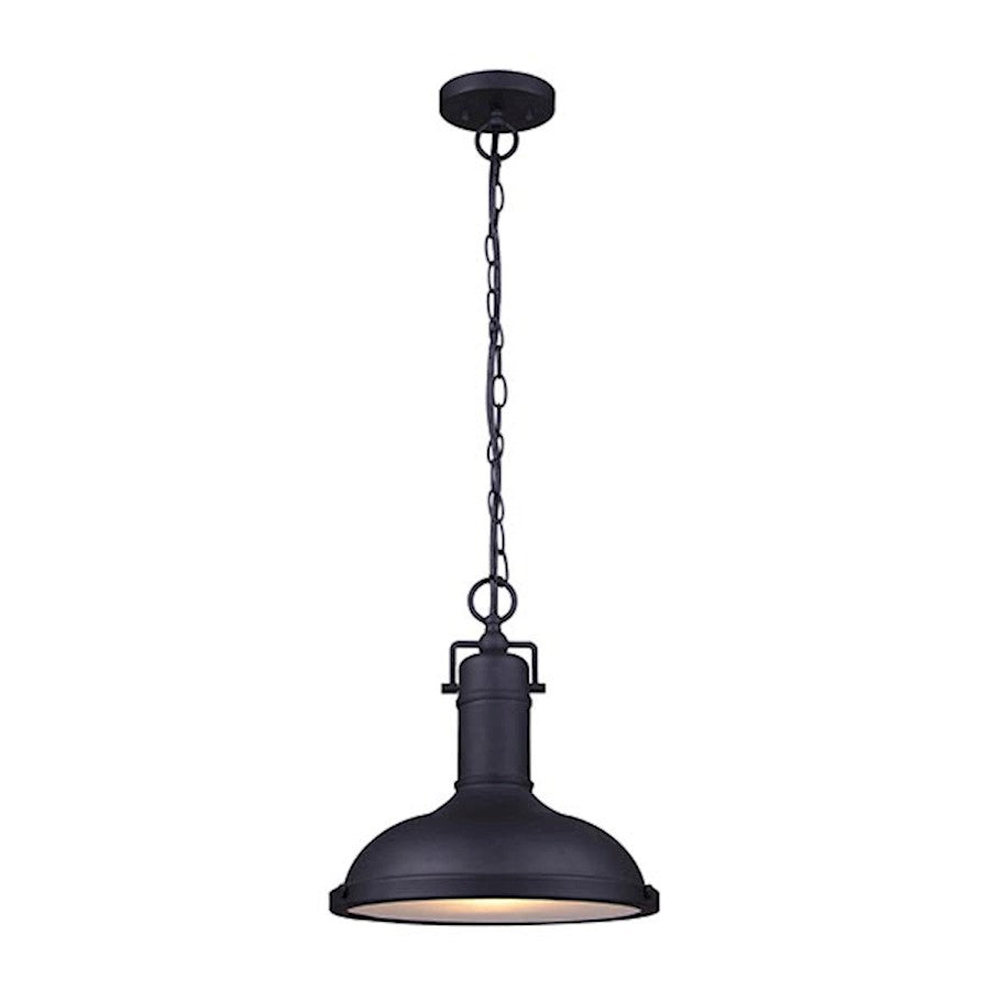 Canarm Marcella 12in 1-Light Outdoor Hanging Lantern | Barn-Style Black Metal and Frosted Glass | Porch & Entryway | Model IOL361BK