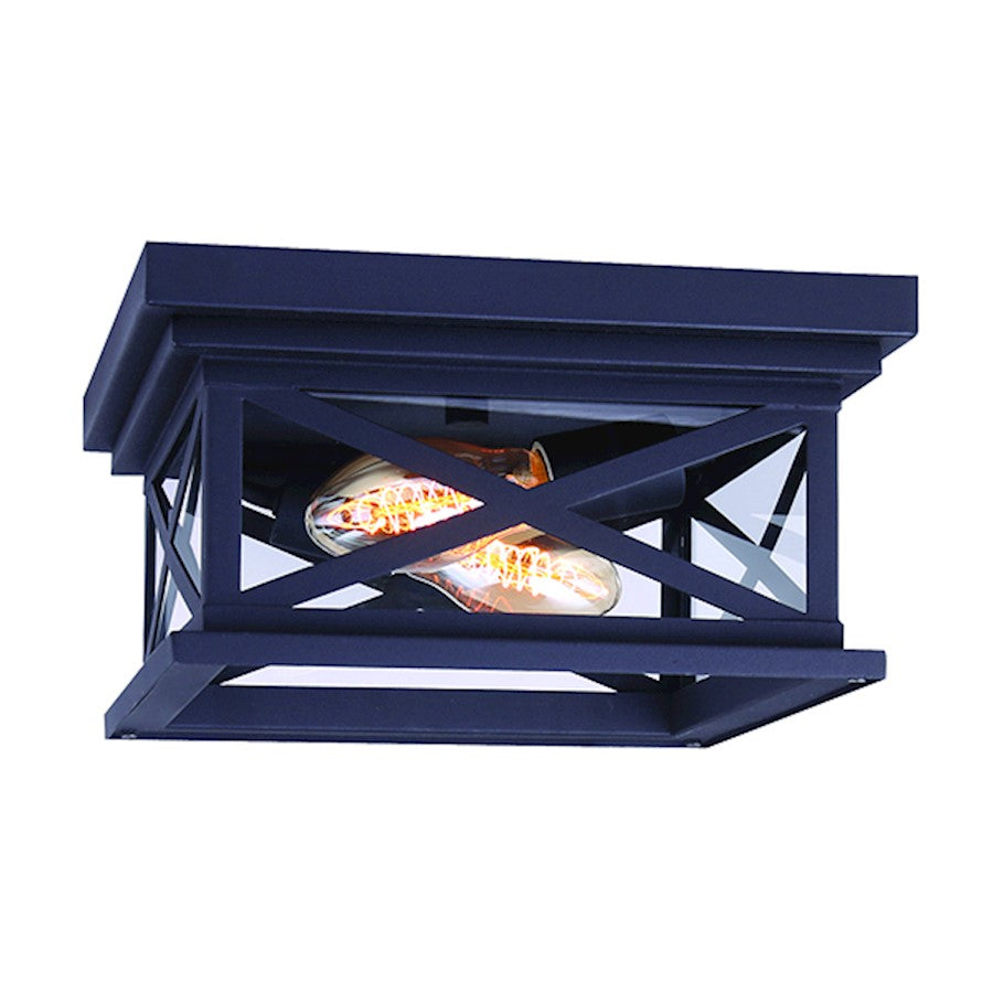 Canarm Elm 12in 2-Light Outdoor Flush Mount | Modern Black Metal and Clear Glass | Covered Porch & Entryway | 12 x 12 x 6.25 in | Model IOL400BK