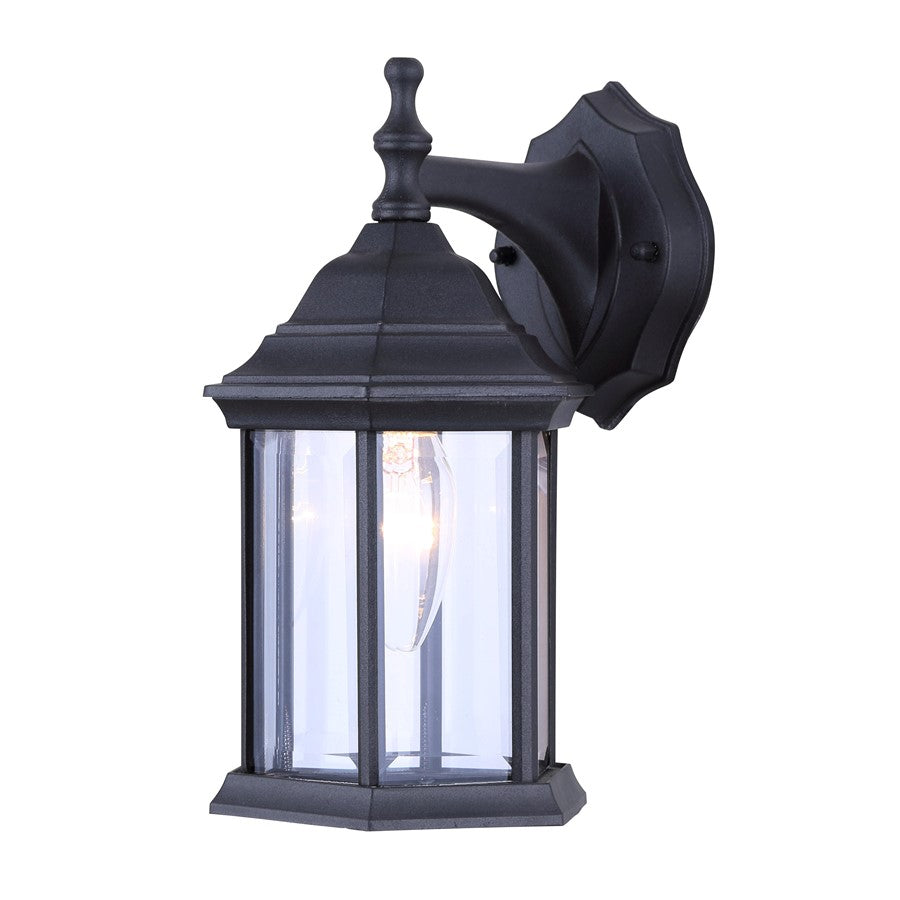 Canarm Madison 6in 1-Light Outdoor Lantern | Black Metal and Clear Beveled Glass | Entryway & Patio | 6 x 8 x 12 in | Model IOL410