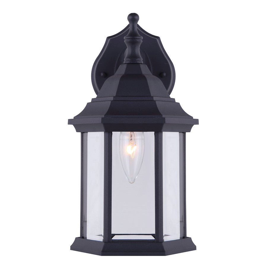 Canarm Madison 6in 1-Light Outdoor Lantern | Black Metal and Clear Beveled Glass | Entryway & Patio | 6 x 8 x 12 in | Model IOL410