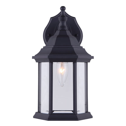 Canarm Madison 6in 1-Light Outdoor Lantern | Black Metal and Clear Beveled Glass | Entryway & Patio | 6 x 8 x 12 in | Model IOL410