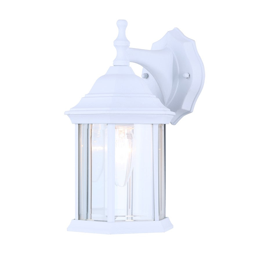 Canarm Madison 12in 1-Light Outdoor Lantern | White and Clear Beveled Glass | Porch, Deck & Entryway | 6.25 x 8 x 12 in | Model IOL411