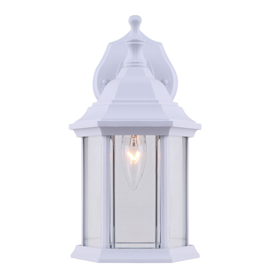 Canarm Madison 12in 1-Light Outdoor Lantern | White and Clear Beveled Glass | Porch, Deck & Entryway | 6.25 x 8 x 12 in | Model IOL411