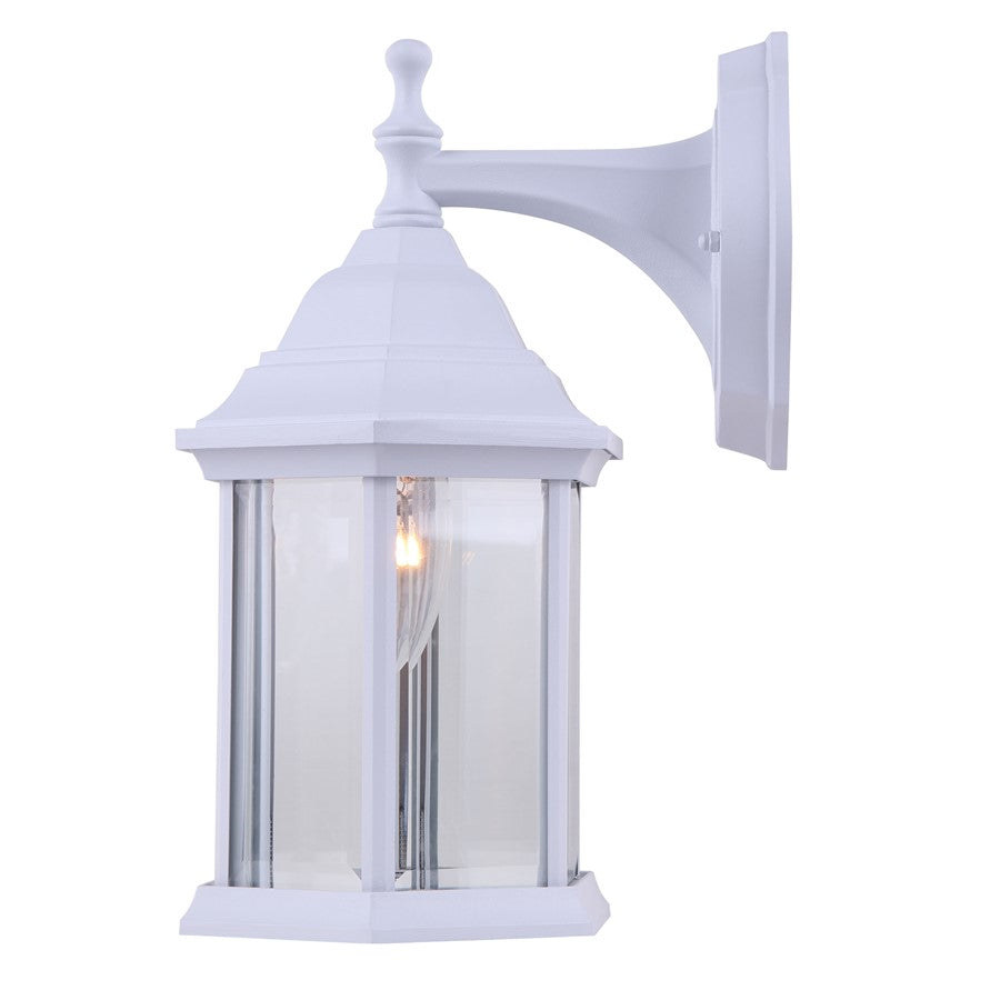 Canarm Madison 12in 1-Light Outdoor Lantern | White and Clear Beveled Glass | Porch, Deck & Entryway | 6.25 x 8 x 12 in | Model IOL411