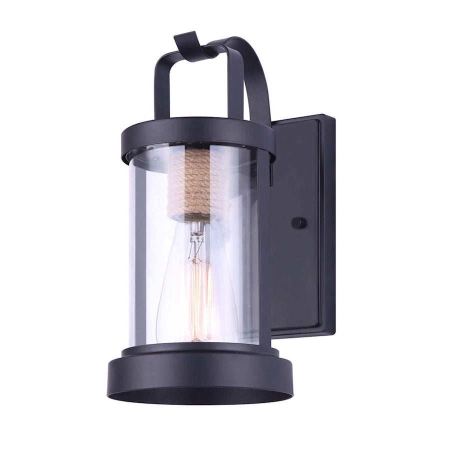 Canarm Delano 12in 1-Light Outdoor Wall Sconce | Matte Black and Rope | Entryway & Patio | 5.12 x 7.12 x 11.5 in | Model IOL457BKR