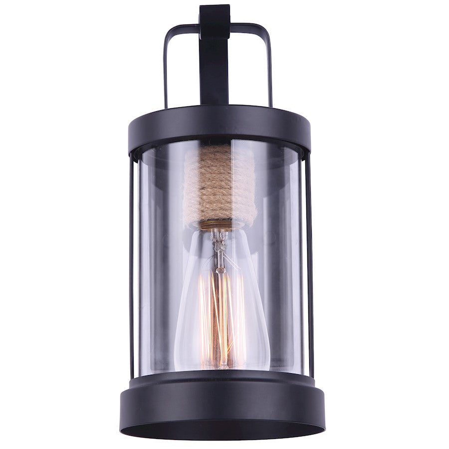Canarm Delano 12in 1-Light Outdoor Wall Sconce | Matte Black and Rope | Entryway & Patio | 5.12 x 7.12 x 11.5 in | Model IOL457BKR