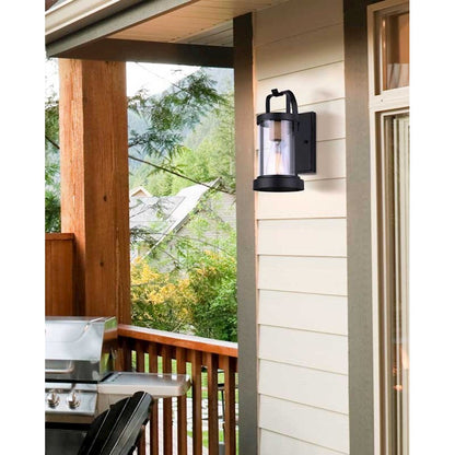 Canarm Delano 12in 1-Light Outdoor Wall Sconce | Matte Black and Rope | Entryway & Patio | 5.12 x 7.12 x 11.5 in | Model IOL457BKR