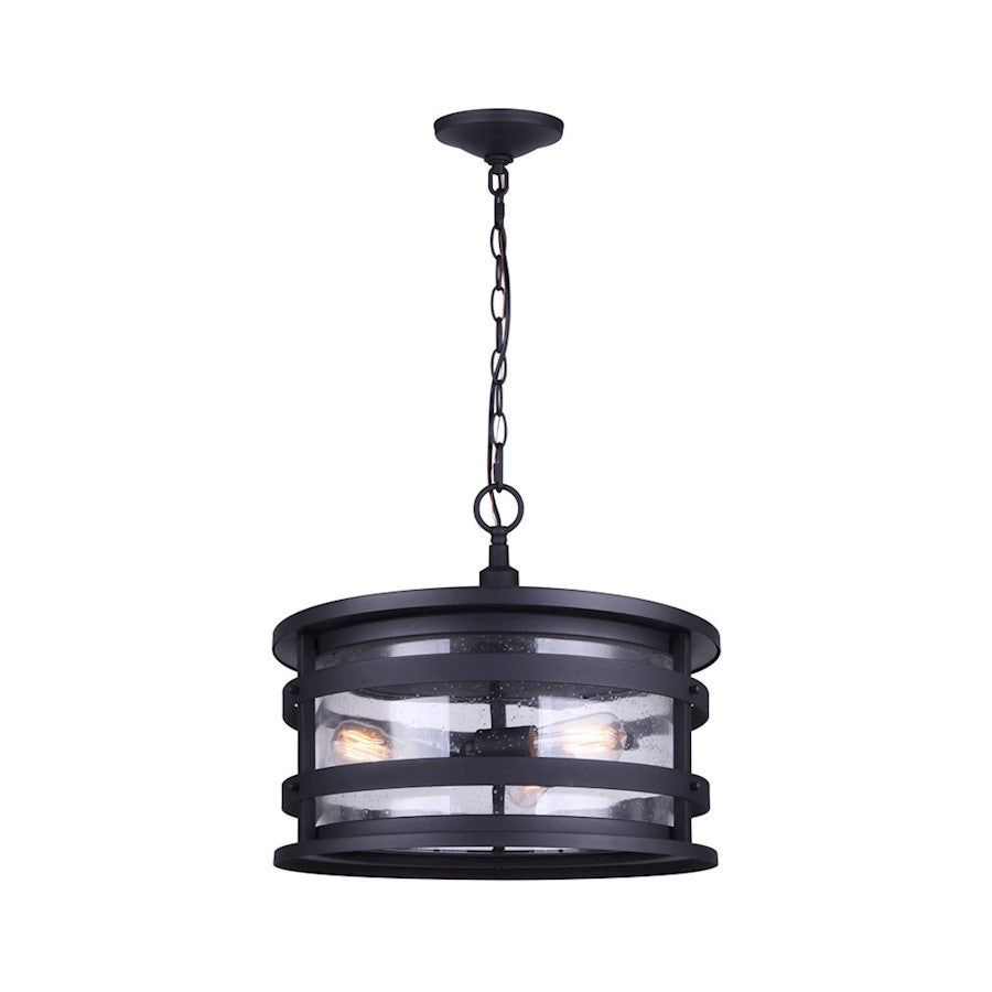 Canarm Duffy 17in 3-Light Outdoor Pendant | Industrial Matte Black and Seeded Glass | Covered Patio & Entryway | 17 x 17 x 14 in | Model IOL520BK