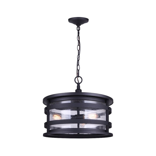 Canarm Duffy 17in 3-Light Outdoor Pendant | Industrial Matte Black and Seeded Glass | Covered Patio & Entryway | 17 x 17 x 14 in | Model IOL520BK