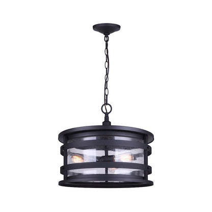 Canarm Duffy 17in 3-Light Outdoor Pendant | Industrial Matte Black and Seeded Glass | Covered Patio & Entryway | 17 x 17 x 14 in | Model IOL520BK