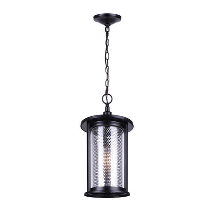 Canarm Julee 9.5in 1-Light Outdoor Pendant | Industrial Matte Black and Chrome Mesh Glass | Covered Patio & Entryway | Model IOL525BKC